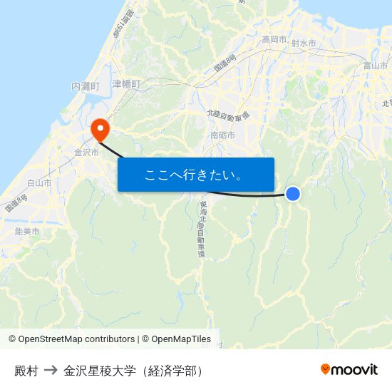 殿村 to 金沢星稜大学（経済学部） map