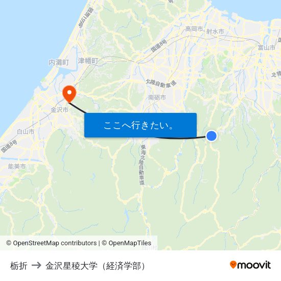 栃折 to 金沢星稜大学（経済学部） map