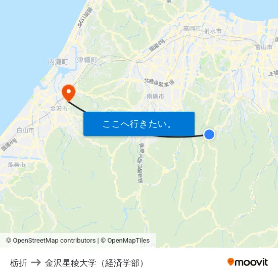 栃折 to 金沢星稜大学（経済学部） map