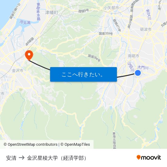 安清 to 金沢星稜大学（経済学部） map