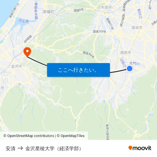 安清 to 金沢星稜大学（経済学部） map