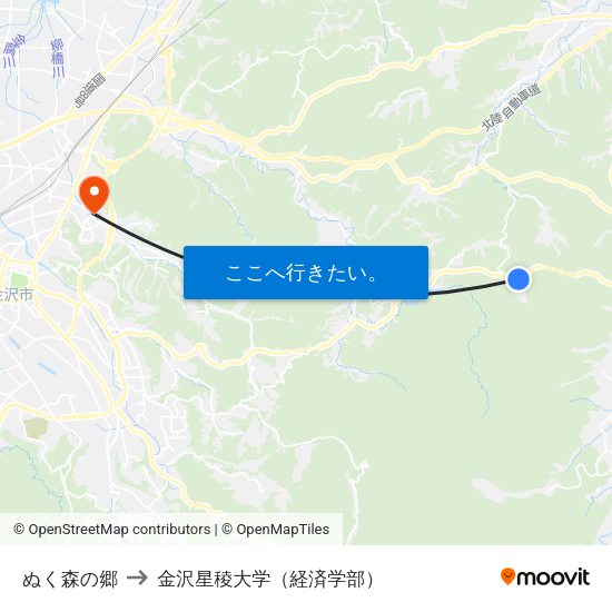 ぬく森の郷 to 金沢星稜大学（経済学部） map