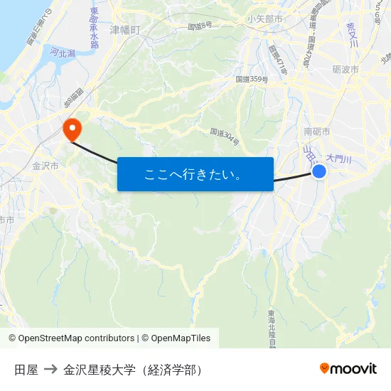 田屋 to 金沢星稜大学（経済学部） map