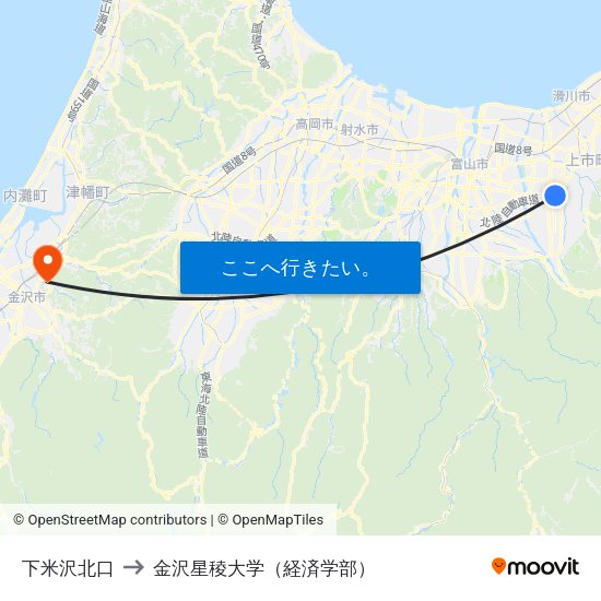 下米沢北口 to 金沢星稜大学（経済学部） map