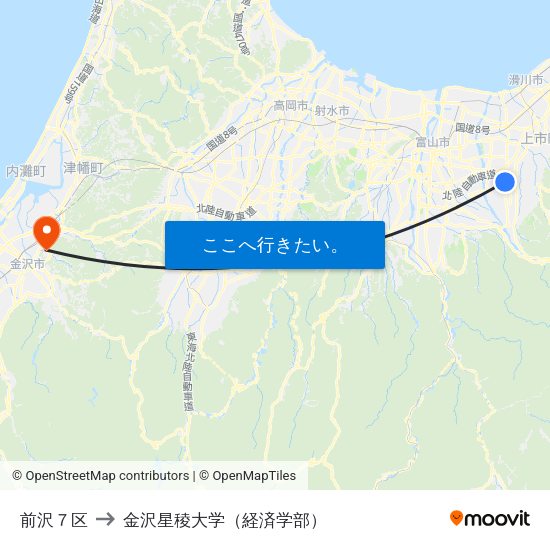 前沢７区 to 金沢星稜大学（経済学部） map