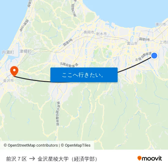 前沢７区 to 金沢星稜大学（経済学部） map
