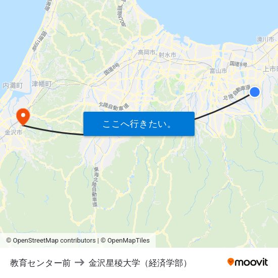 教育センター前 to 金沢星稜大学（経済学部） map