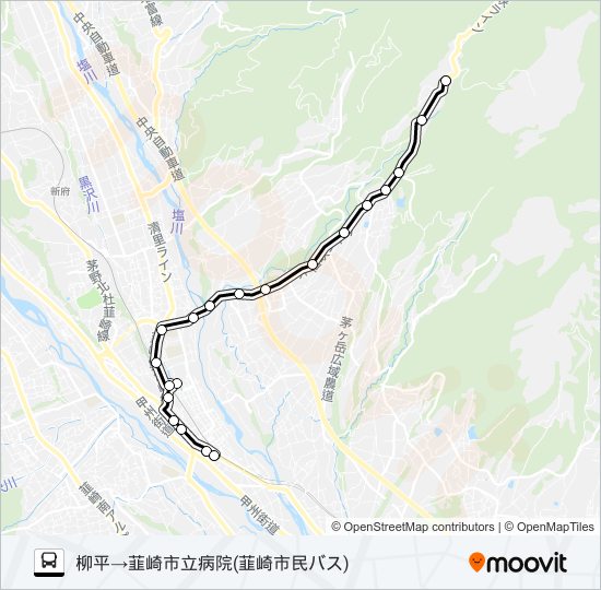 穂坂線（韮崎市民バス）:柳平　発　韮崎市立病院　行 バスの路線図