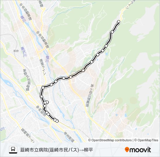 穂坂線（韮崎市民バス）:韮崎市立病院  発　柳平　行 バスの路線図
