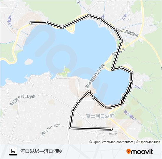 河口湖駅発 河口湖自然生活館方面行き バスの路線図