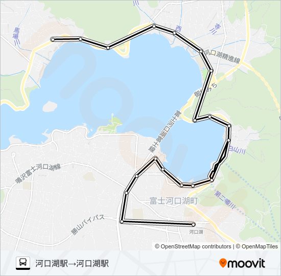 河口湖駅発 河口湖自然生活館方面行き bus Line Map