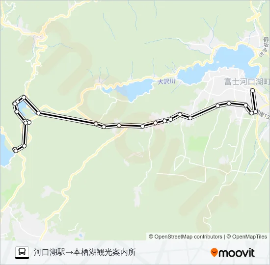 河口湖駅発  本栖湖観光案内所方面行き Bus Line Map