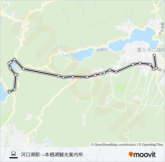 河口湖駅発  本栖湖観光案内所方面行き bus Line Map