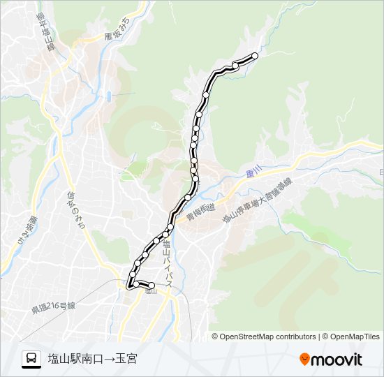 塩山駅発玉宮行き Bus Line Map