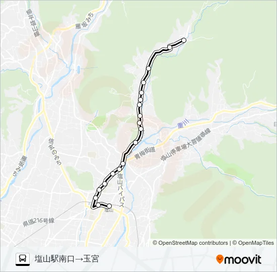 塩山駅発玉宮行き Bus Line Map