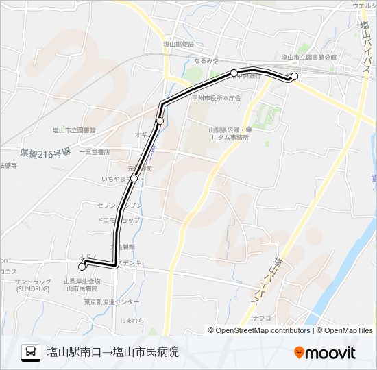 塩山駅発市民病院行き Bus Line Map