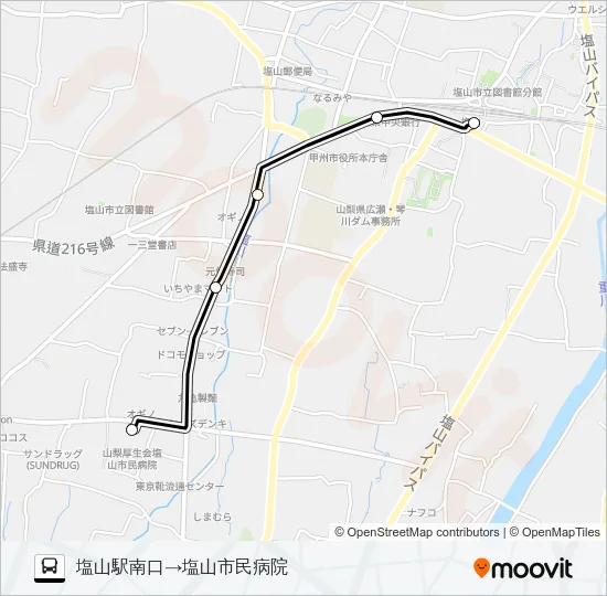 塩山駅発市民病院行き Bus Line Map
