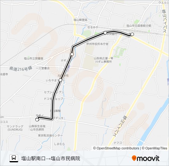 塩山駅発市民病院行き bus Line Map