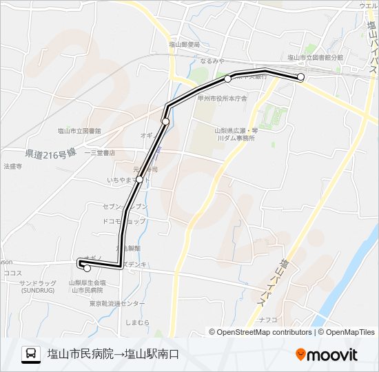 市民病院発塩山駅行き Bus Line Map