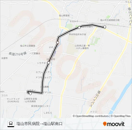 市民病院発塩山駅行き Bus Line Map