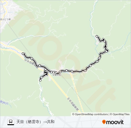 甲州市縦断線９・１１便 Bus Line Map