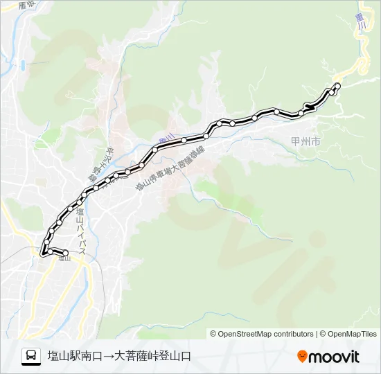 塩山駅発大菩薩峠登山口行き Bus Line Map