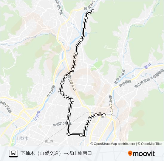 下柚木発市民病院・塩山駅行き Bus Line Map