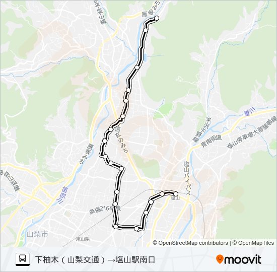 下柚木発市民病院・塩山駅行き bus Line Map