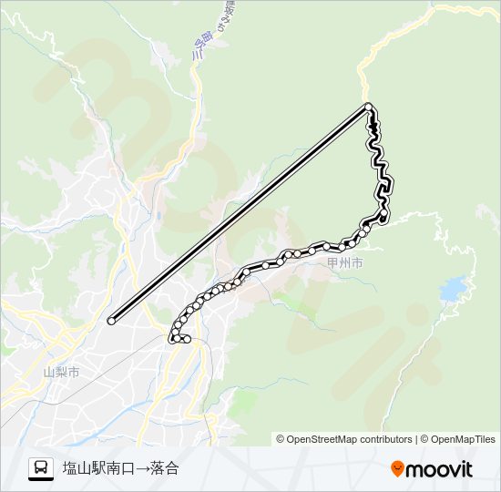 塩山駅発大菩薩の湯・落合行き バスの路線図