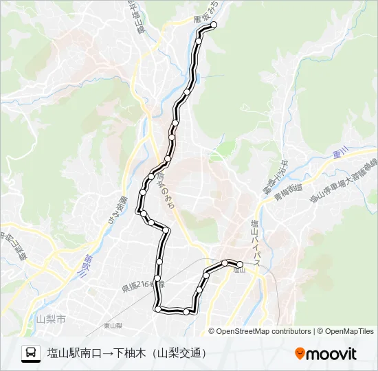 塩山駅発市民病院・下柚木行き Bus Line Map