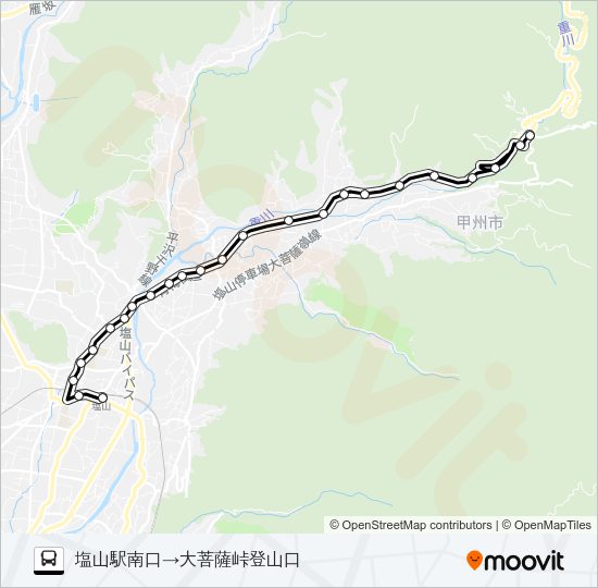 塩山駅発大菩薩の湯・登山口行き Bus Line Map