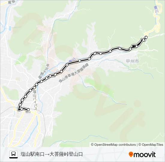 塩山駅発大菩薩の湯・登山口行き Bus Line Map