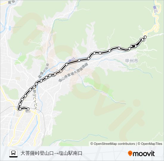 登山口発大菩薩の湯・塩山駅行き Bus Line Map