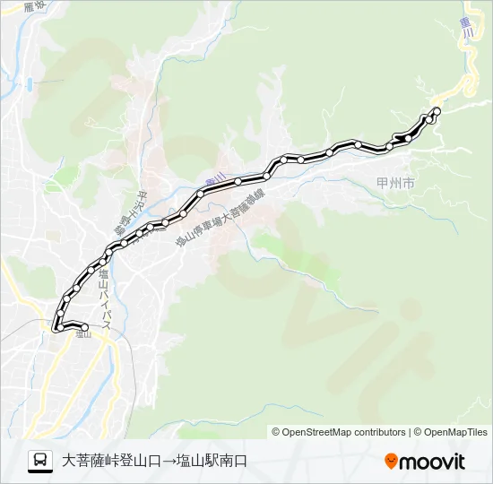 登山口発大菩薩の湯・塩山駅行き Bus Line Map
