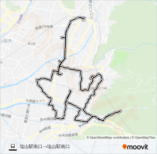 ワインコース２（平日）４便 バスの路線図