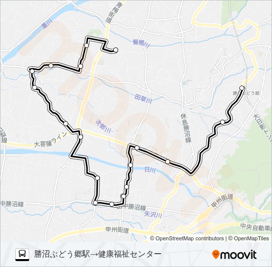 ワインコース２（平日）６便 バスの路線図