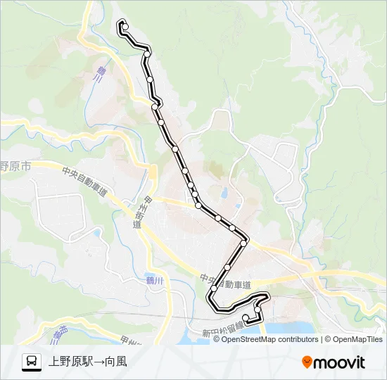 上野原駅発  向風方面行き Bus Line Map