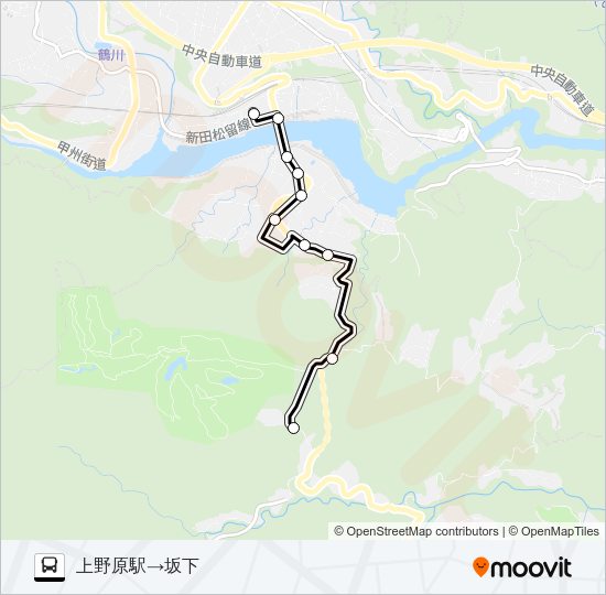 上野原駅発  坂下方面行き バスの路線図