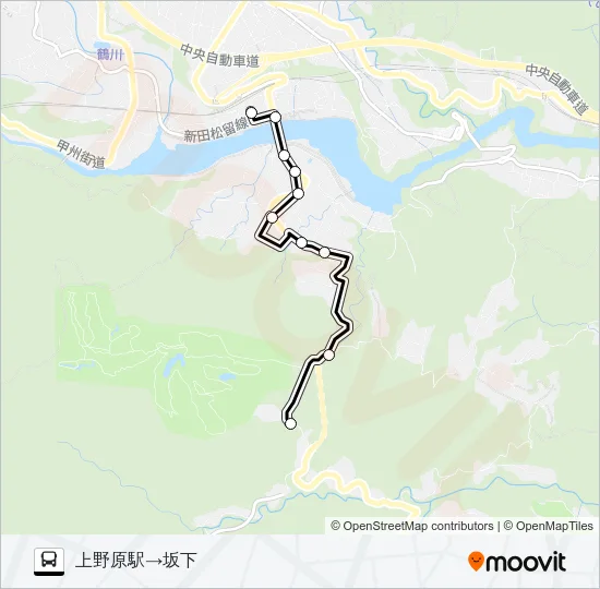 上野原駅発  坂下方面行き Bus Line Map