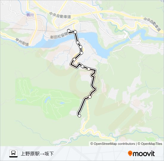 上野原駅発  坂下方面行き bus Line Map