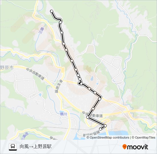 向風発  上野原駅方面行き Bus Line Map