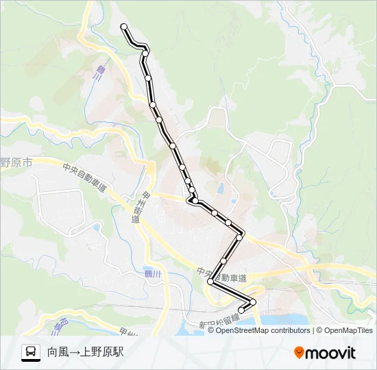 向風発  上野原駅方面行き Bus Line Map