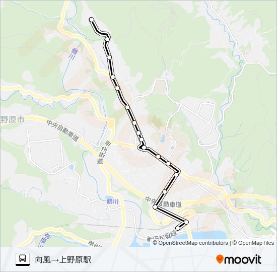 向風発  上野原駅方面行き バスの路線図
