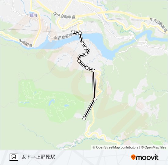 坂下発  上野原駅方面行き バスの路線図