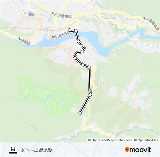 坂下発  上野原駅方面行き bus Line Map