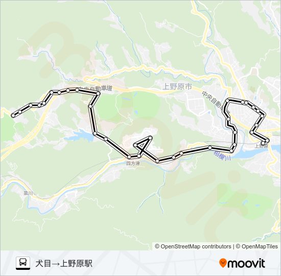 犬目発  上野原駅方面行き バスの路線図