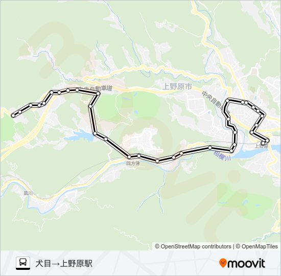 犬目発  上野原駅方面行き バスの路線図