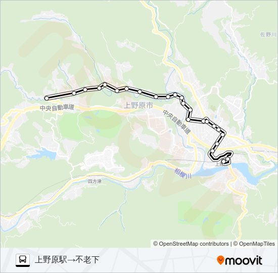 上野原駅発  不老下方面行き バスの路線図