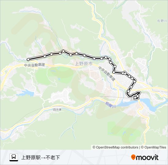 上野原駅発  不老下方面行き バスの路線図