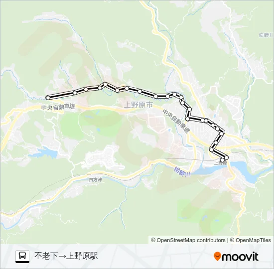 不老下発  上野原駅方面行き Bus Line Map